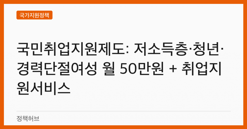 국민취업지원제도: 저소득층·청년·경력단절여성 월 50만원 + 취업지원서비스